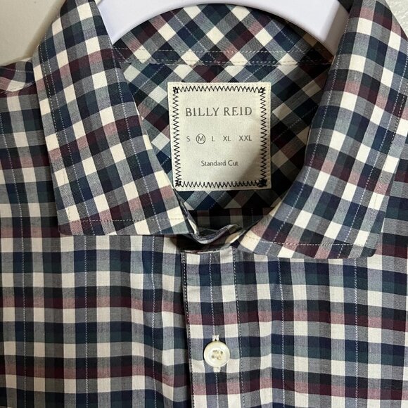 Billy Reid Men's Plaid L/S Standard Cut Shirt Burgundy, Navy &  White Sz M - Picture 2 of 5